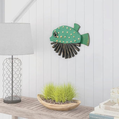 Driftwood Fish Nautical Wall Decor - 13"x 9" Handmade Wooden Rustic Coastal Wall Art for Living Room, Bedroom, Office, Bathroom - Ocean Beach Decoration (Nibbles)