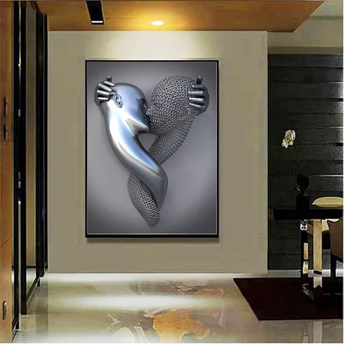 3D Wall Art Decor Artwork Figure Statue Modern Art Canvas Painting,Large Wall Art for Bathroom Bedroom Decoration (Kissing Couple)