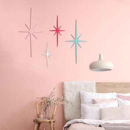 Blulu 4 Pcs Cast Iron Starburst Shaped Wall Decor Metal Mid Century Modern Decor Retro Atomic Stars Wall Art Elegance Accents Vintage Celestial Whimsigoth Hangings for Home Office Room(Pastel)