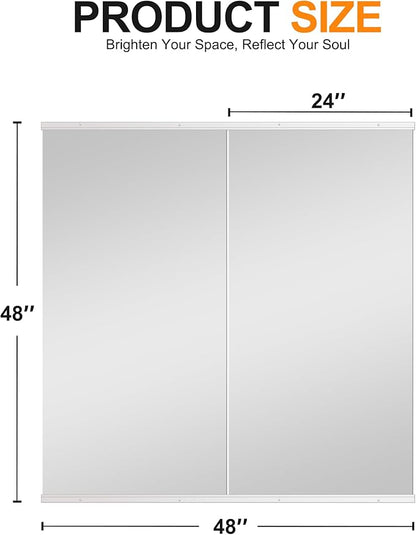 Delma Home Gym Mirror,48''x24''x2PCS White,Large Full Body Tempered Glass Frameless, Wall-Mounted for Gym, Yoga, Garage, Bedroom, Bathroom