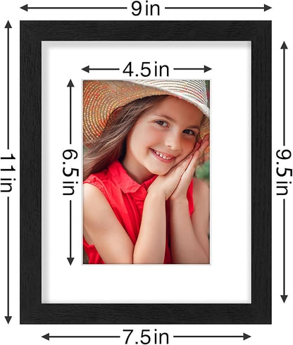 Vittanly 8x10 Picture Frames Set of 9, Display 5x7 Pictures with Mat or 8x10 without Mat, Photo Frames for Wall or Tabletop with Plexiglass, Engineered Wood, Black&Brown&Grey