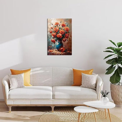 Wall HDQ Red Rose Canvas Wall Art for Living Room Bedroom Bathroom Kitchen Decorations Canvas Prints Framed Ready to Hang