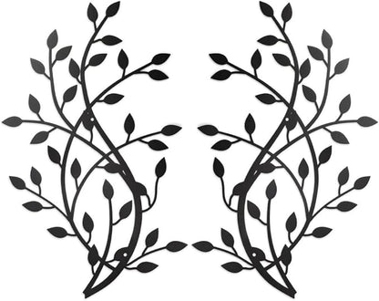 Meltset Metal Tree Leaf Wall Decor, Vine Olive Leaf Branch Wall Art,Black Wrought Iron Artwork above The Bed, Living Room, Indoor and Outdoor (S/Black)