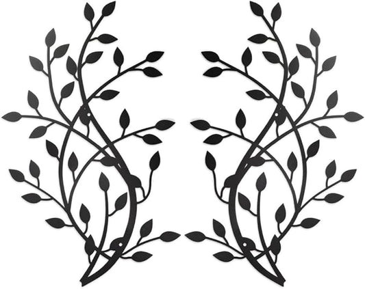 Meltset Metal Tree Leaf Wall Decor, Vine Olive Leaf Branch Wall Art,Black Wrought Iron Artwork above The Bed, Living Room, Indoor and Outdoor (S/Black)