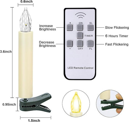 TECHLONG 30 PCS Flickering Christmas Tree Candle Lights, Clip on Candles for Christmas Tree Battery Operated with Remote Timer, Flameless LED Window Candles for Home Christmas Party Decoration