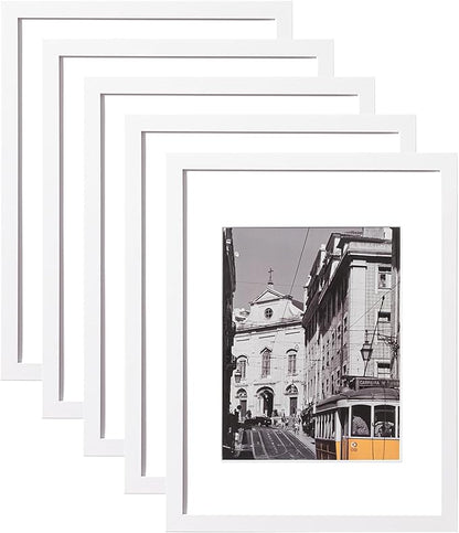 eletecpro 12x16 Picture Frames Set of 5, Gallery Wall Frame Display 8.5x11 Photo with Mat or 12x16 without Mat, Picture Frame Collage Wall Decor for Wall Mounting, White