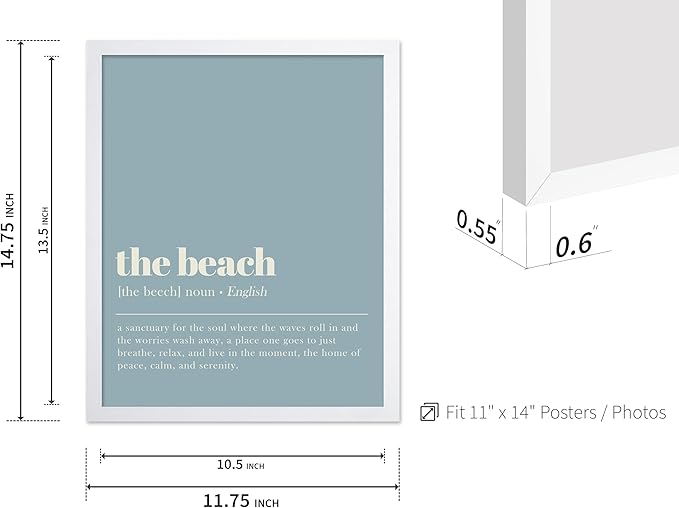 Poster Master Typography Poster - Dictionary Print - Beach Definition, Home of Peace and Calm, Sanctuary, Waves, Soul, Relax - Gift for Family, Friend - Wall Decor for Home, 11x14 White Framed