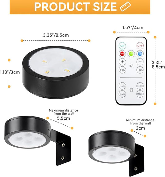 2-Pack Picture Light Battery Operated with Remote, LED Painting Lights, Dimmable and Timer Painting Light, Art Display Light for Picture Frame Artworking Portrait, Home Wall Decor Black display light