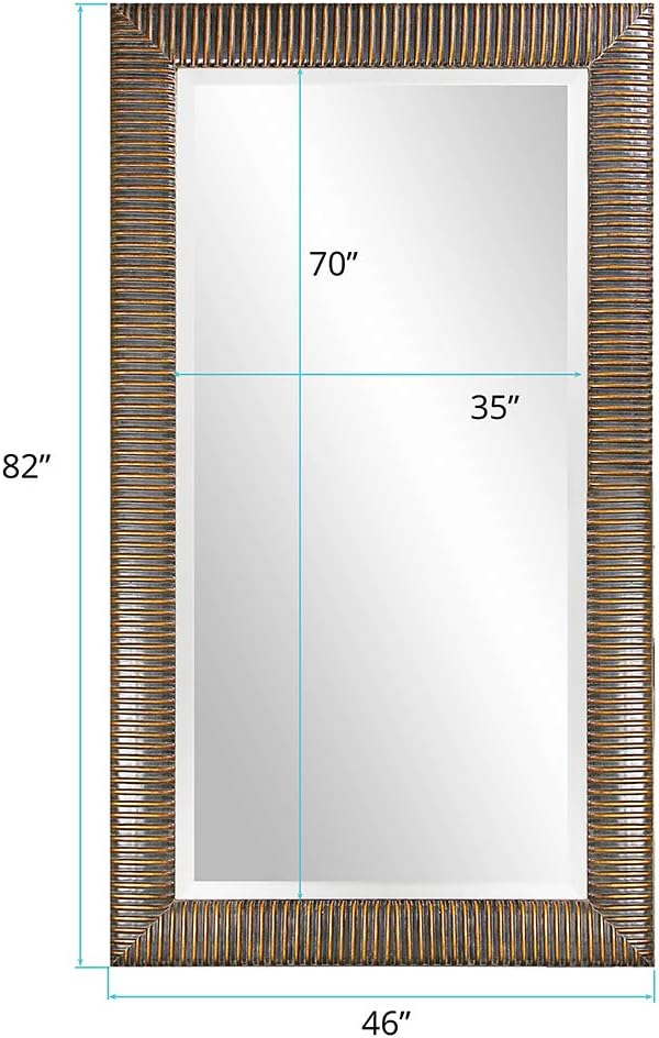 Howard Elliott Collection Alexander Leaning & Standing Full Length Oversized Mirror, Traditional Antique Bronze Wall Mounted Floor Mirror with Wood Frame, for Home, Living Room & Bedroom, 82 x 46 Inch