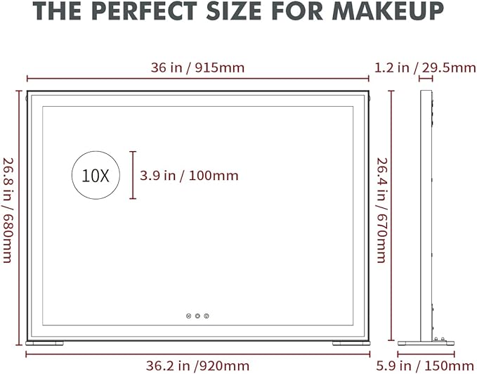 ANYHI Large Vanity Mirror with Light, 36.2" x 26.8" Hollywood Lighted Vanity Mirror, 10X Magnification, Smart Touch Control, 3 Color Modes, Memory Function, Tabletop or Wall Mount, Silver