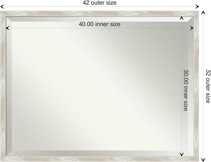 Amanti Art Silver Bathroom Mirror for Over Sink, 32x42 Crackled Metallic Narrow Rectangle Vanity Mirror, X-Large Casual Frame, Hangs Horizonally and Vertically, Bathroom Wall Decor, Beveled Edge