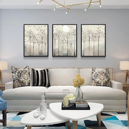 AHUASJART Trees And Birds Abstract Paintings Large Wall Decorations For Living Room Black Framed Canvas Prints Wall Art For Bedroom Wall Decor Office Artworks Pictures Sunrise And Sunset Home Decor