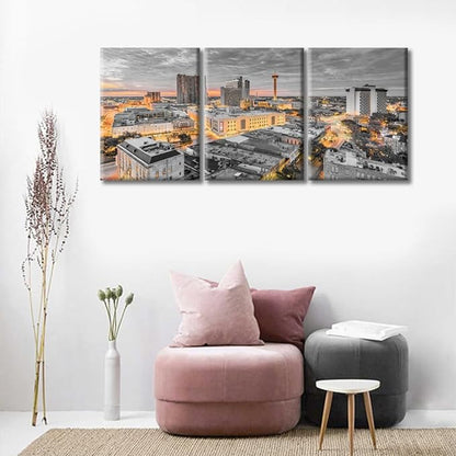 TUMOVO 3 Panel San Antonio Texas USA Downtown City Skyline Modern Artwork Wall Decor Skyscrapers Cityscape Pictures Bathroom Decor Wall Art Print on Canvas Framed Ready to Hang (36" Wx16 H)