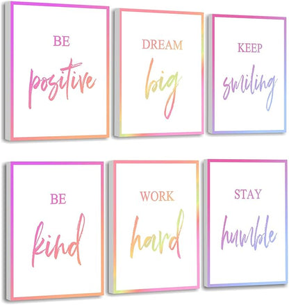 Motivational Wall Art for Women, Framed Inspirational Wall Art Canvas Positive Quote for Living Room Bedroom Office, Stretched Ready to Hang (Set of 6, 8X10in, Framed)