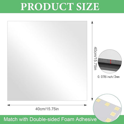 16 x 16 in Glass Mirror Sheet for Wall, 2mm Thick HD Frameless Wall Mirror Tile Self Adhesive Mirror Sticker Large Body Mirror Sheet for Bathroom, Bedroom, Vanity, Door, Gym, Home Decor