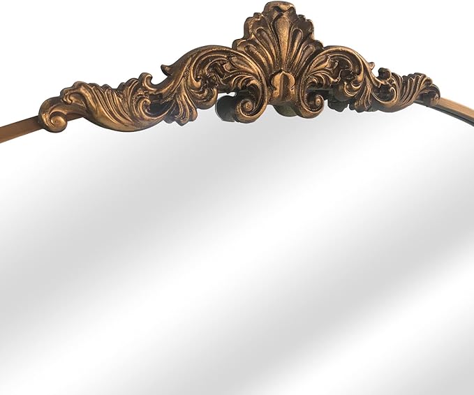 OUSHUAI Gold Antique Arched Mirror, Victorian Bronze with Full Matel Frame, Wall Arch Mirror for Entryway/Bathroom/Fireplace 36"X30"