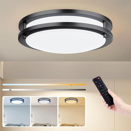 Kalium LED Ceiling Light with Remote 14 Inch Flush Mount Ceiling Light Fixture, 24W 3000K-6000K Adjustable Color Temperature, Dimmable Lighting Fixtures for Kitchen Bedroom Hardwired Installation