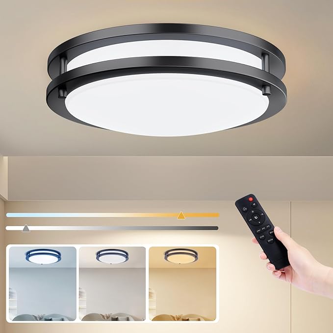 Kalium LED Ceiling Light with Remote 12 Inch Flush Mount Ceiling Light Fixture, 18W 3000K-6000K Adjustable Color Temperature, Dimmable Lighting Fixtures for Kitchen Bedroom Hardwired Installation