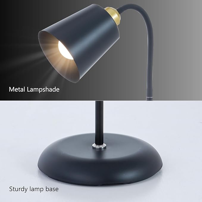 Short Floor Lamp, Reading Lamps Floor Standing with Adjustable Bendable, 2 in 1 Reading Table Lamps for Living Room Bedroom Office, 12W Bulb Included (Black)