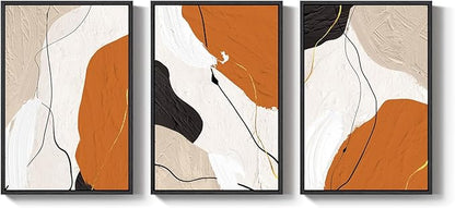 Framed Orange Abstract Wall Art for Living Room, 3 Piece Modern Minimalist Canvas Print Artwork for Walls, Large Neutral Abstract Paintings Picture for Bedroom Office Dining Room Wall Decor, 24x36 In