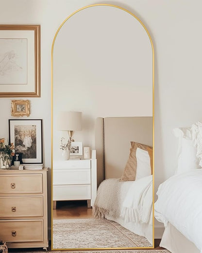 Antok Arched Full Length Mirror, 58"x19" Gold Metal Frame Floor Mirror for Bedroom Living Room, Freestanding/Wall Mount/Leaning