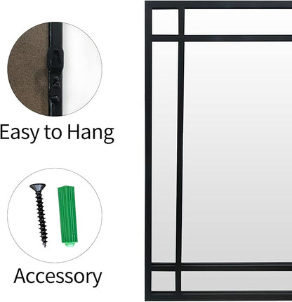 HQiJun Black Rectangle Mirror, Farmhouse Decorative Wall Mirror for Entryway, Living Room, Bedroom, Hallway, Fireplace, Accent Wall Decor (Black1, 39'' x 27'')
