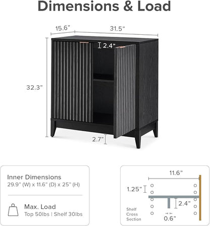 mopio Brooklyn Fluted Storage Cabinet, Modular Accent Buffet Sideboard with Adjustable Shelf, FSC Certified 50lb load Modern Farmhouse Wood Credenza for Dining, Living Room, Entryway (Black, Set of 3)