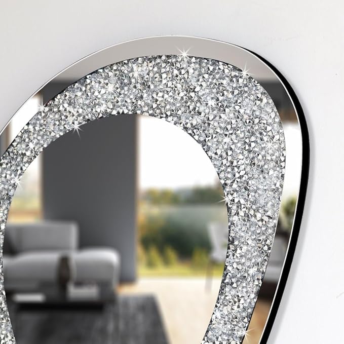 DMDFIRST Modern Irregular Shaped Wall Mirror – 21.6x16 Inch Decorative Oval Diamond Decor Mirror for Living Room, Bedroom, Bathroom, Entryway