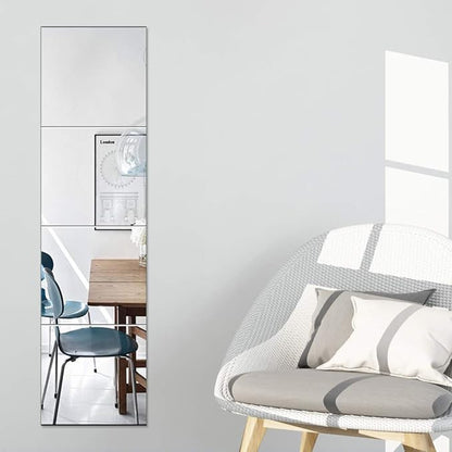 Ruomeng Full Length Wall Mirror Tiles - 10" x 10" x 4Pcs Frameless Full Body Mirror Tiles Wall Mounted Mirror for Home Gym Vanity Bedroom, Living Room