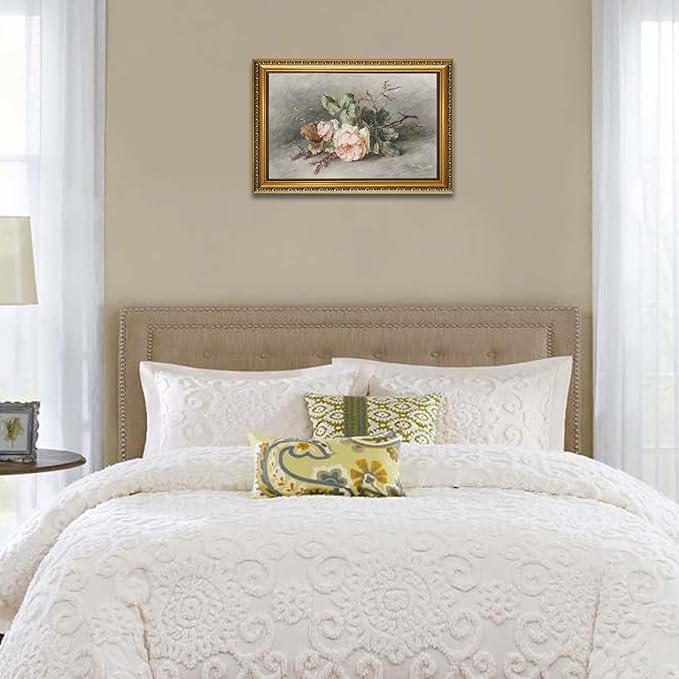 YD&YZY Gold Framed Vintage Wall Art Canvas Still Life Flower Pink Roses Farmhouse Print Art Retro Floral Wall Decor Rustic Cottagecor Painting Picture Print for Dining Room Bedroom 16x24 inch Framed
