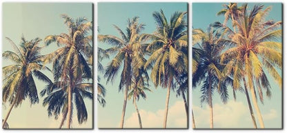 Pacimo Canvas Print Wall Art Set Row of California Palm Trees & Blue Sky Nature Wilderness Photography Realism Chic Scenic Seaside Landscape Pictures Giclee Artwork Stretched Framed - 20"x28"x3 Panels