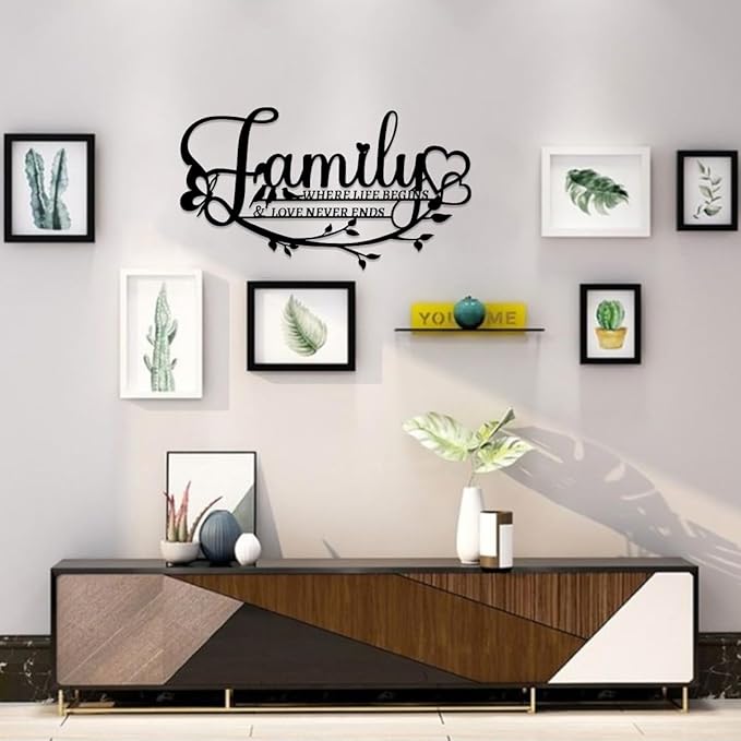 BFORXRO Family Signs for Home Decor Wall Black Metal Family Wall Decor for Living Room Kitchen Bedroom