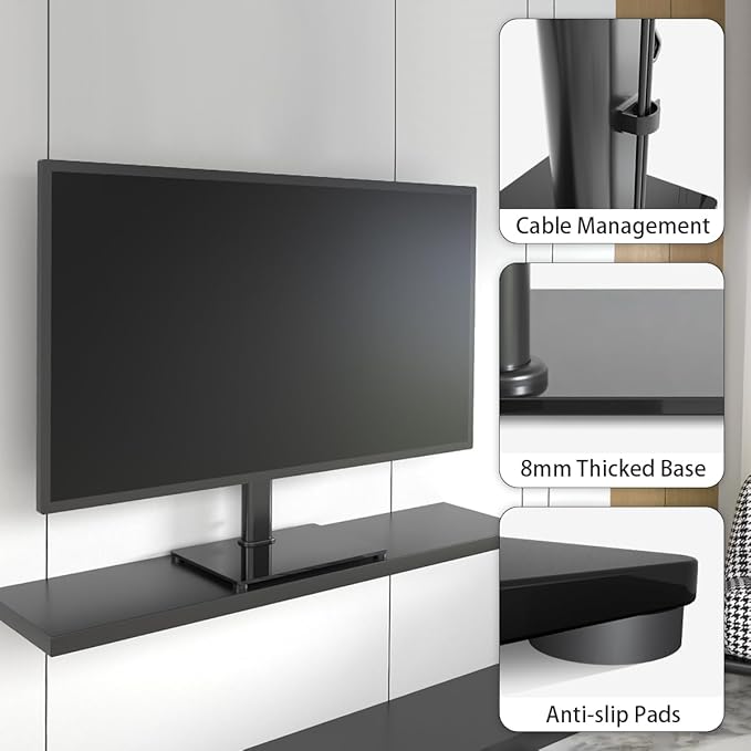 Universal TV Stand Base, Table Top TV Stand for 17-55 Inch LCD/LED TVs, Height Adjustable Monitor Mount Stand with Tempered Glass Base Holds up to 88lbs VESA 400x400mm, TS102