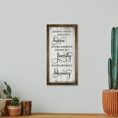 Warm Home Decors, Wood Rustic Hanging Signs, Living Room Decor, Family Room Signs, Wooden Framed Wall Decor, Housewarming Gift, Having A Place to Go is A Home Sign 15×7.5×0.3 inches