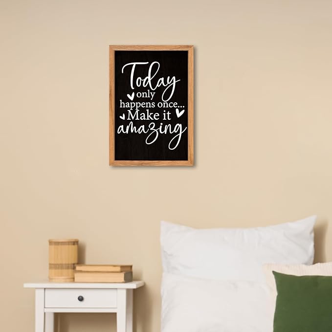 AuraPeak Today Only Happens Once Make It Amazing Inspirationa Quotes Office Wall Decor, Motivational Sayings Frame Rustic Home Living Room Laundry Room Wall Art Hanging (Wood Black 16"×10")