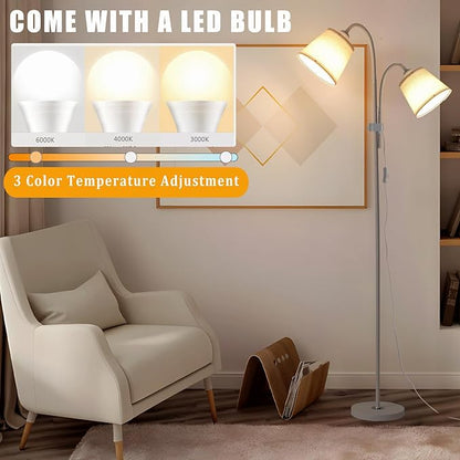 Floor Lamp, Industrial Metal Floor Lamps for Living Room with Adjustable Bendable 2 in 1 Reading Table Lamps for Living Room Bedroom Office (W2+Linen)