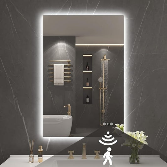 LOVESPEJO 24"x36" Backlit Mirror Bathroom, LED Bathroom Mirror with Motion Sensor, Fogless, Dimmable, 3 Color Changing, Shatterproof, Horizontal/Vertical