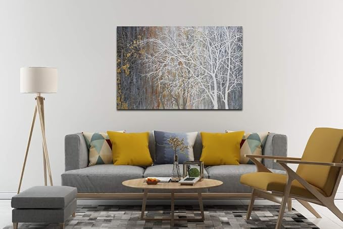 Yihui Arts White Birch Trees Painting 3D Canvas Art On Canvas Abstract Artwork Art Wood Inside Framed Hanging Wall Decoration Abstract Painting One Panel for Home Modern Decor