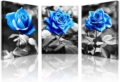 Lapremoly Wall Art For Bedroom Black And White Wall Decor For Living Room Kitchen Family Pictures Artwork Blue Rose Flowers Framed Canvas Paintings Ready To Hang Modern Office Home Decorations