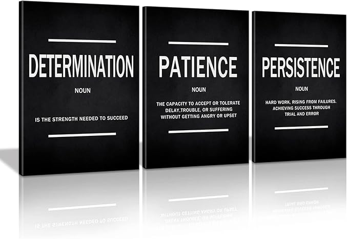 KAWAHONE Inspirational Quotes Wall Art, Motivational Determination Patience Persistence Poster Positive Affirmation Wall Picture for Home Office Bedroom Dorm Gift for Business Ready to Hang