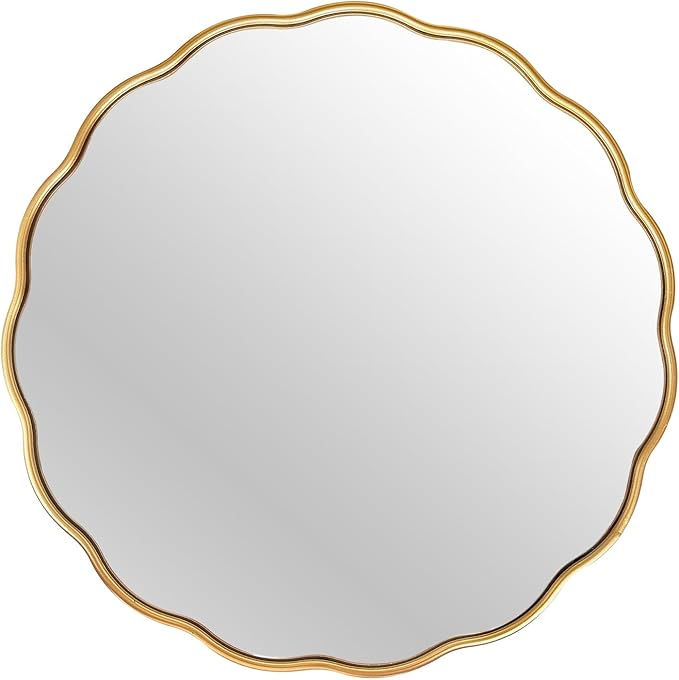 Gold Round Wavy Mirror 30 Inch ，Circle Bathroom Vanity Mirror Mental Frame Decorative Wall Mounted Mirror for Bedroom Living Room