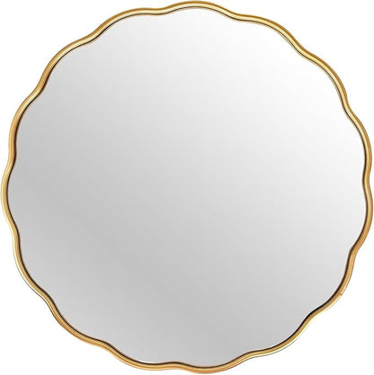 Gold Round Wavy Mirror 30 Inch ，Circle Bathroom Vanity Mirror Mental Frame Decorative Wall Mounted Mirror for Bedroom Living Room