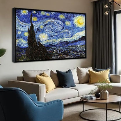 Starry Night Black Framed Wall Art, Vincent Van Gogh Canvas Print art, Classic Paintings Reproduction Pictures Poster, Abstract Artwork for Home Decor 24"x36"