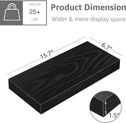 QEEIG Floating Shelves for Wall Bathroom Shelf Bedroom Kitchen Living Room Hanging Book Shelves Small Farmhouse Decor 16 inch Set of 3, Black (015-B3)