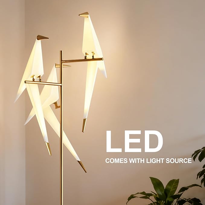 Nordic Paper Crane Floor Lamp, 3-Light Artistic Standing Lamp with LED Lighting, Modern Bird Design with Metal Frame, Decorative Floor Lamp for Living Room, Bedroom, Office & Reading Corner
