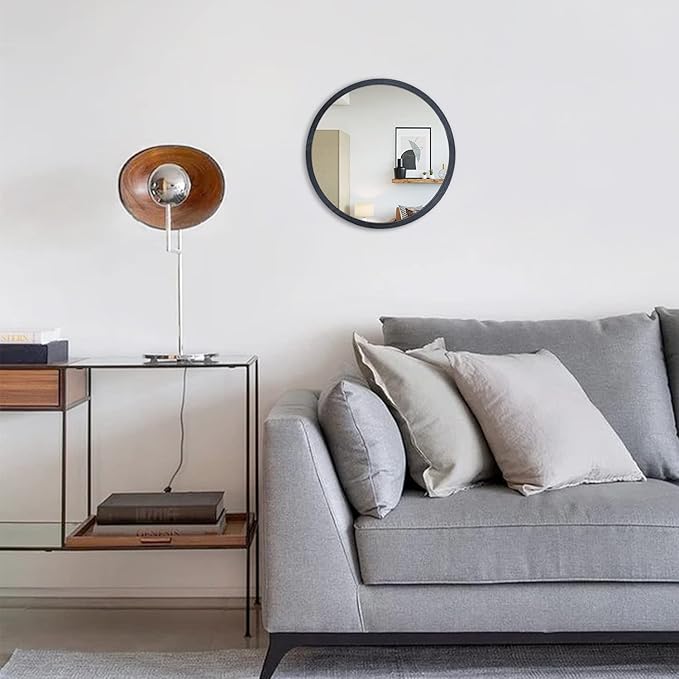 JJUUYOU Black Circle Wall Mirror Round Wall Mirror for Bathroom, Hanging Round Mirror for Living Room, Vanity, Bedroom