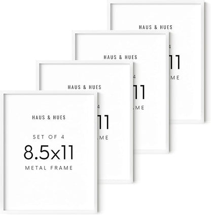 HAUS AND HUES 8.5x11 White Aluminum Frame Set of 4 - Diploma & Certificate Display, Shatterproof Plexiglass (8.5x11 in, White)