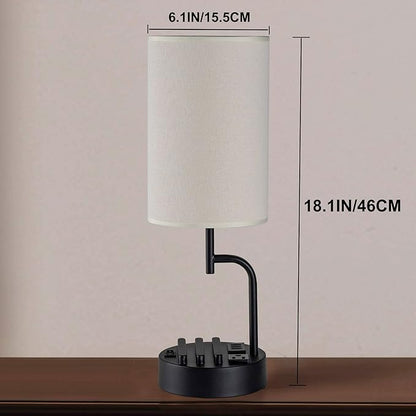 Dreamholder Table Lamp with 3 USB Charging Ports, Modern Desk Lamp with AC Outlet and Phone Stands, Perfect Bedside Lamp for Bedroom, Living Room, Office (Pack of 2), Cream