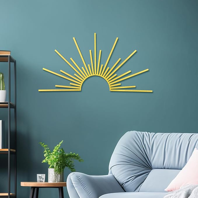 Bnesi Sun Metal Wall Art Sun Wall Decor Gold Metal Decor for Living Room Bedroom Modern Home Decor Unique Housewarming Gift for Minimalist Boho Style Home Art Lovers (Gold)