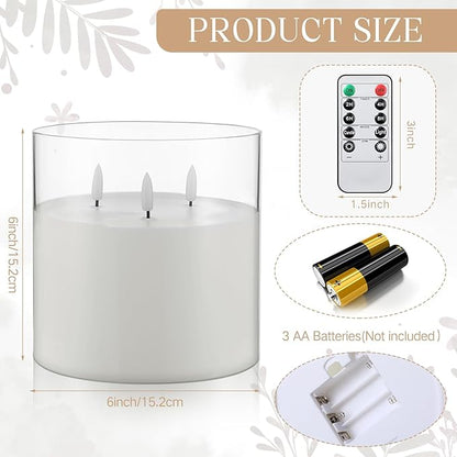 Retisee 6'' x 6'' Extra Large Flameless Candles, 3 Wick Glass Large Candles with Remote Control and Timer Function, Real Wax LED Pillar Flickering for St. Patrick's Spring Party Decor(Clear,1 Pcs)